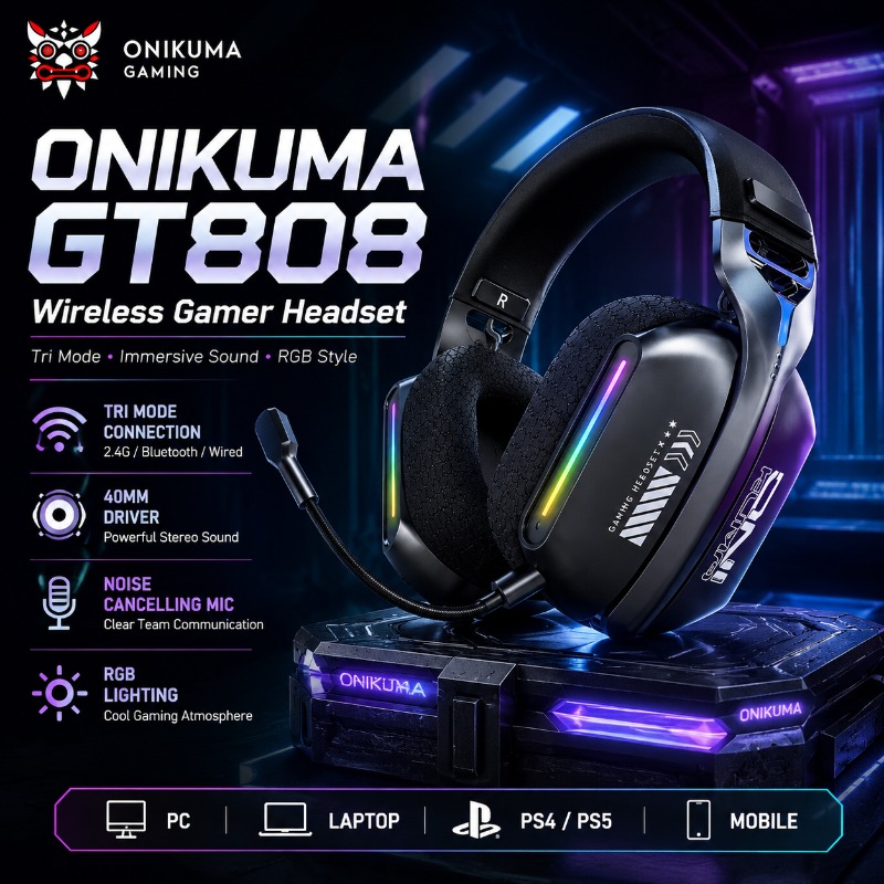 Pc Gaming Earphones - ONIKUMA GT808 Kabelloses Gaming-Headset, Tri-Modus, Bluetooth,